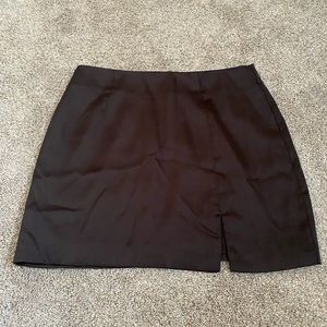 Black Satin Mini Skirt with Slit